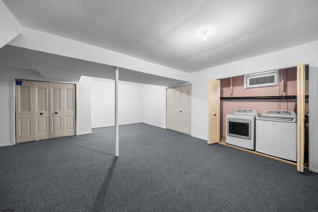 414A Upas Ave, Galloway Township, NJ 08205 - finished below grade area featuring washing machine and clothes dryer, dark colored carpet, and baseboards