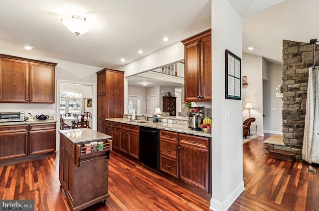 922 Central Ave, Hammonton, NJ 08037 - kitchen featuring dishwasher, dark wood-style floors, a kitchen island, and recessed lighting