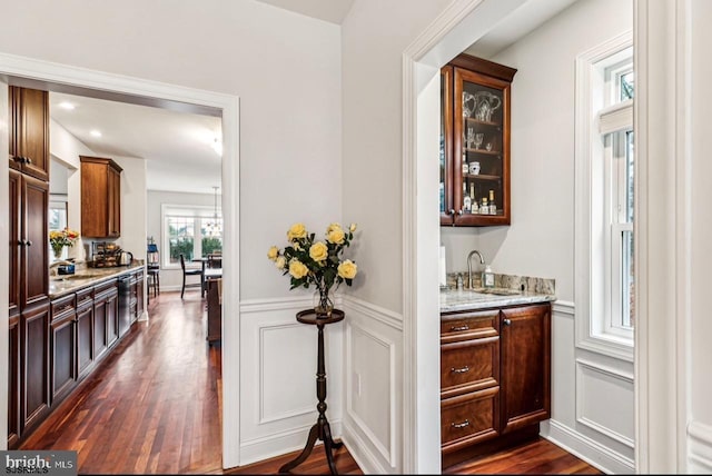 922 Central Ave, Hammonton, NJ 08037 - indoor wet bar with a decorative wall, wainscoting, dark wood-type flooring, and dishwasher
