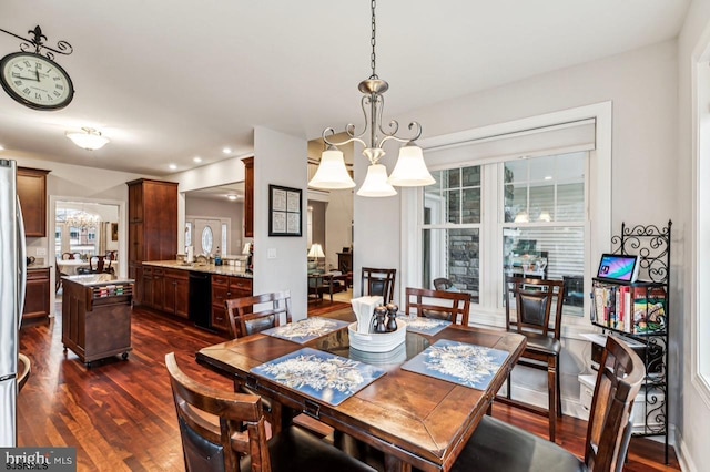 922 Central Ave, Hammonton, NJ 08037 - dining space with dark wood finished floors, a chandelier, healthy amount of natural light, and recessed lighting