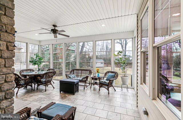 922 Central Ave, Hammonton, NJ 08037 - sunroom featuring a ceiling fan, outdoor lounge area, and outdoor dining area