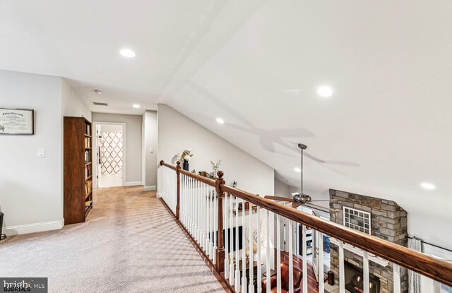 922 Central Ave, Hammonton, NJ 08037 - hall featuring vaulted ceiling, recessed lighting, carpet, and baseboards