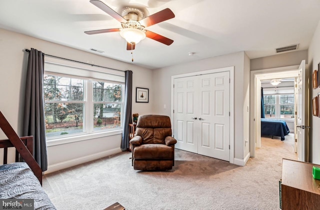 922 Central Ave, Hammonton, NJ 08037 - bedroom with light carpet, baseboards, a closet, and a ceiling fan