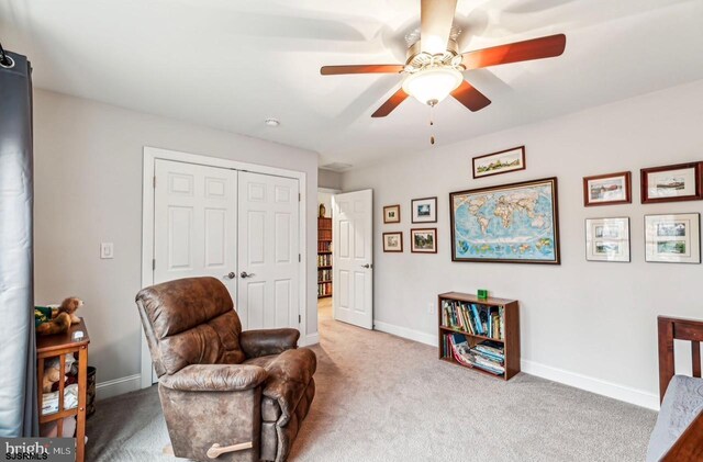 922 Central Ave, Hammonton, NJ 08037 - sitting room featuring a ceiling fan, carpet flooring, and baseboards
