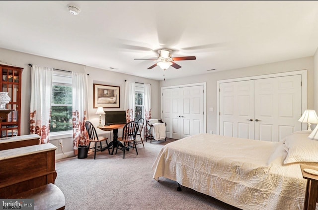 922 Central Ave, Hammonton, NJ 08037 - bedroom with multiple closets, carpet flooring, a ceiling fan, and baseboards