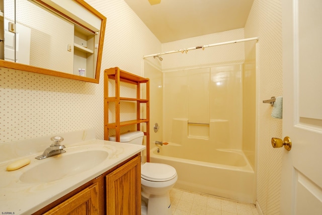 19 Clipper Ct, Atlantic City, NJ 08401 - bathroom featuring wallpapered walls, toilet, tub / shower combination, vanity, and tile patterned floors