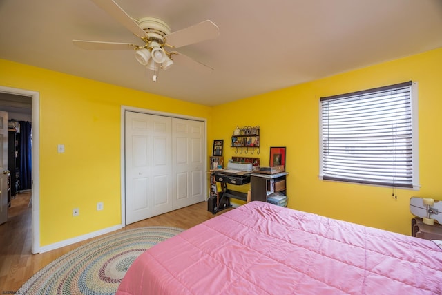 425 Central Ave Unit 1, Ocean City, NJ 08226 - bedroom featuring wood finished floors, a closet, ceiling fan, and baseboards