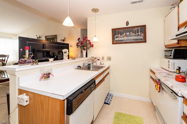 32 Malibu Way Unit 32, Galloway Township, NJ 08205 - kitchen with white appliances, a peninsula, a sink, light countertops, and white cabinets