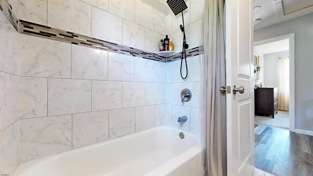 82 Robert Best Rd, Egg Harbor Township, NJ 08234 - bathroom featuring wood finished floors and shower / bath combo with shower curtain