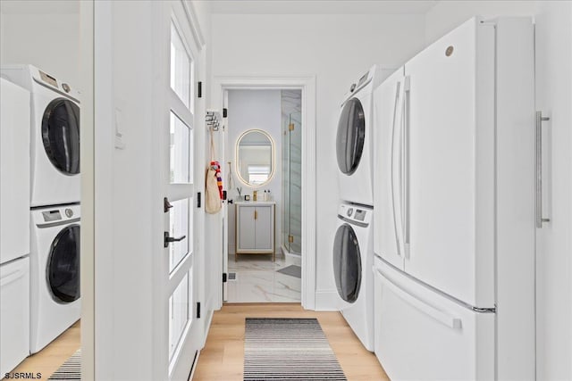 1A N Douglas Ave, Margate, NJ 08402 - laundry area with estacked washer and dryer