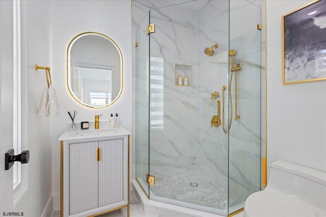 1A N Douglas Ave, Margate, NJ 08402 - bathroom with toilet, a marble finish shower, and vanity