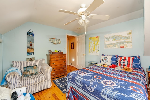 202 Steelman Ave, Somers Point, NJ 08244 - bedroom with wood finished floors, vaulted ceiling, and ceiling fan