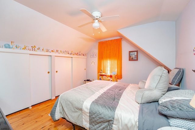 202 Steelman Ave, Somers Point, NJ 08244 - bedroom with lofted ceiling, wood finished floors, and ceiling fan