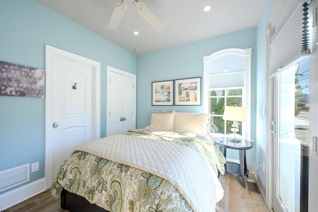 25 S Union Ave, Margate, NJ 08402 - bedroom with wood finished floors, baseboards, recessed lighting, a closet, and ceiling fan