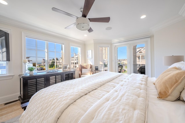 25 S Union Ave, Margate, NJ 08402 - bedroom with access to outside, ornamental molding, wood finished floors, recessed lighting, and baseboards