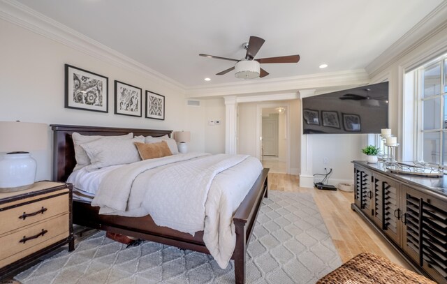 25 S Union Ave, Margate, NJ 08402 - bedroom featuring crown molding, recessed lighting, light wood finished floors, baseboards, and decorative columns