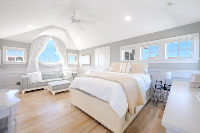 25 S Union Ave, Margate, NJ 08402 - bedroom with vaulted ceiling, light wood-style flooring, a ceiling fan, recessed lighting, and a decorative wall