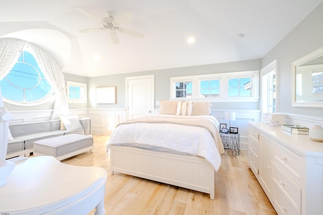 25 S Union Ave, Margate, NJ 08402 - bedroom with lofted ceiling, light wood-type flooring, wainscoting, ceiling fan, and recessed lighting