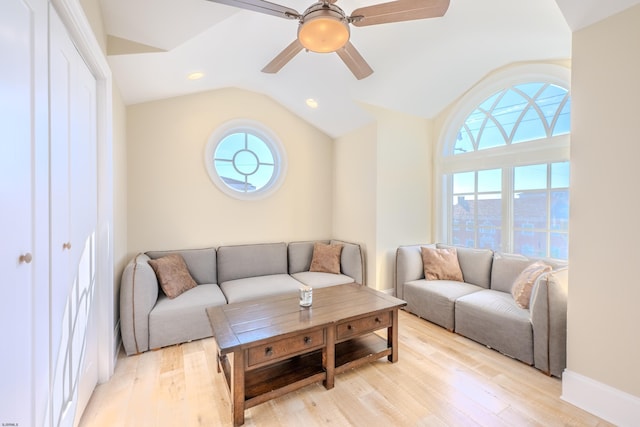 25 S Union Ave, Margate, NJ 08402 - living area featuring lofted ceiling, a ceiling fan, light wood-type flooring, and recessed lighting