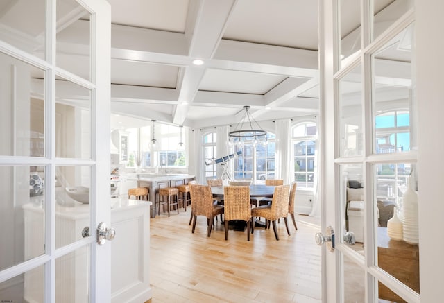 25 S Union Ave, Margate, NJ 08402 - sunroom featuring coffered ceiling, plenty of natural light, beamed ceiling, and french doors
