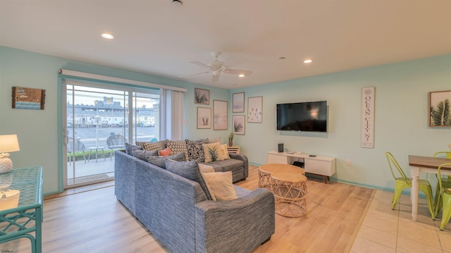 1312 Ocean Ave Unit 1, Ocean City, NJ 08226 - living room featuring a ceiling fan, light wood finished floors, and recessed lighting