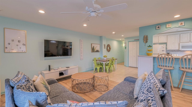 1312 Ocean Ave Unit 1, Ocean City, NJ 08226 - living room featuring light wood-style floors, ceiling fan, and recessed lighting