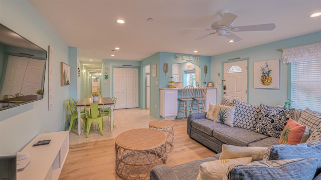 1312 Ocean Ave Unit 1, Ocean City, NJ 08226 - living area with light wood-type flooring, ceiling fan, and recessed lighting