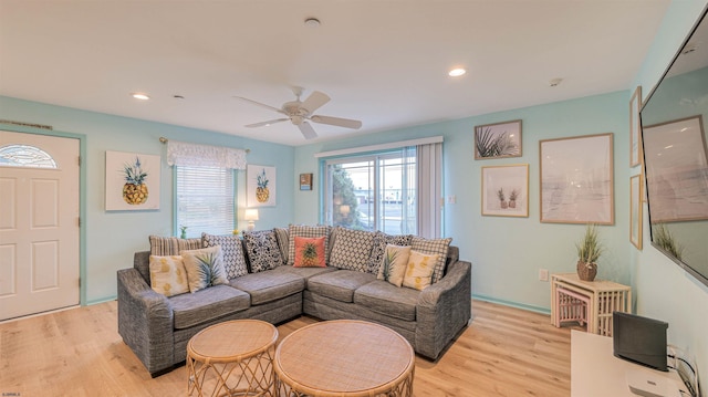 1312 Ocean Ave Unit 1, Ocean City, NJ 08226 - living room with light wood finished floors, ceiling fan, and recessed lighting