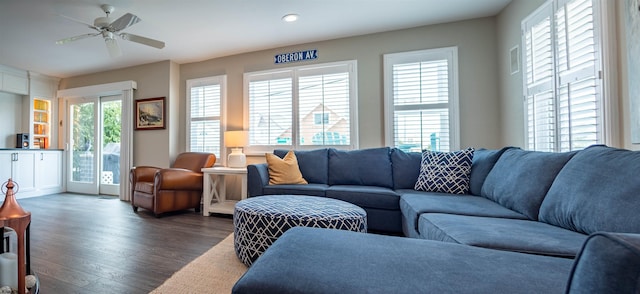2608 Oberon Ave, Longport, NJ 08403 - living room with dark wood finished floors, ceiling fan, and recessed lighting