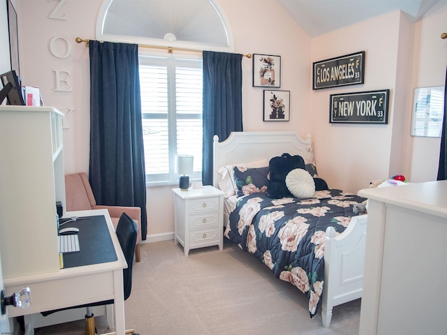 2608 Oberon Ave, Longport, NJ 08403 - bedroom featuring light carpet, multiple windows, vaulted ceiling, and baseboards