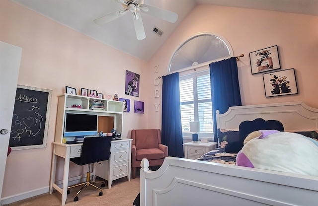 2608 Oberon Ave, Longport, NJ 08403 - bedroom with vaulted ceiling, light colored carpet, a desk, and a ceiling fan