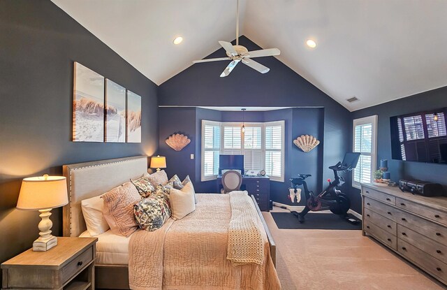 2608 Oberon Ave, Longport, NJ 08403 - carpeted bedroom featuring lofted ceiling, a ceiling fan, recessed lighting, an office area, and baseboards