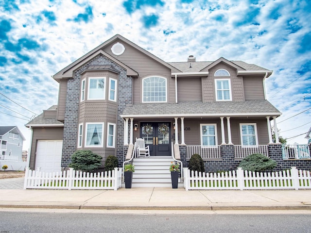2608 Oberon Ave, Longport, NJ 08403 - view of front facade with covered porch, a fenced front yard, driveway, and french doors