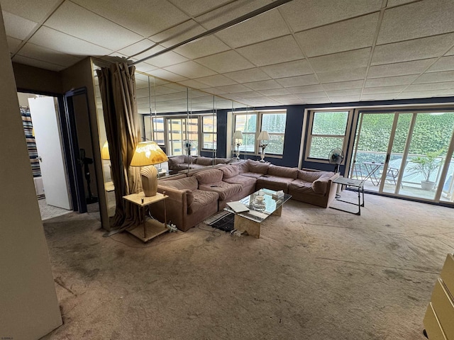 2834 Atlantic Ave Unit 401, Atlantic City, NJ 08401 - living room featuring a drop ceiling, carpet flooring, and healthy amount of natural light