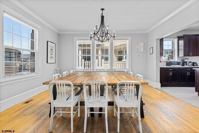 103 S Austin Ave, Ventnor, NJ 08406 - dining area featuring a chandelier, light wood-style floors, ornamental molding, and baseboards
