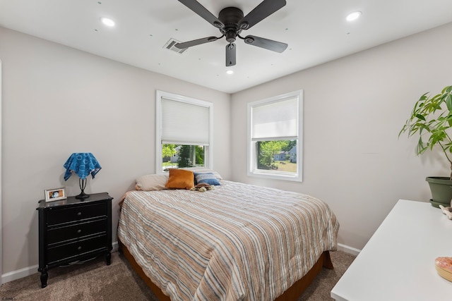 112 Drexel Ave, Egg Harbor Township, NJ 08234 - bedroom with dark carpet, baseboards, recessed lighting, and a ceiling fan