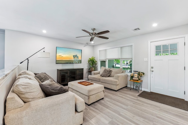 112 Drexel Ave, Egg Harbor Township, NJ 08234 - living area featuring recessed lighting, light wood-style flooring, a ceiling fan, and baseboards