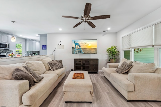 112 Drexel Ave, Egg Harbor Township, NJ 08234 - living area featuring light wood-style flooring, recessed lighting, and ceiling fan