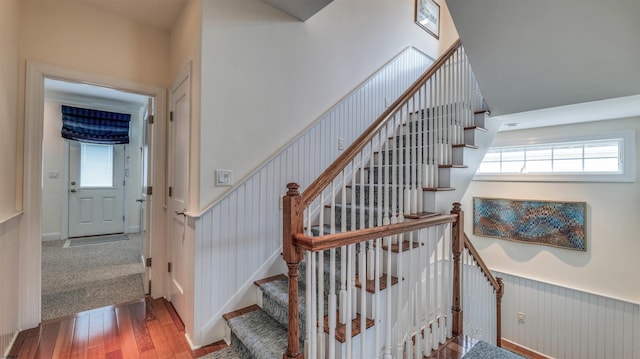 8201 Amherst, Margate, NJ 08401 - stairs featuring hardwood / wood-style floors and a wainscoted wall