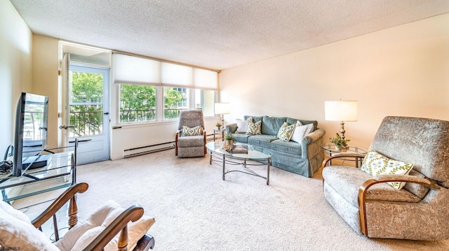 500 Bay Ave Unit 404South, Ocean City, NJ 08226 - living area featuring baseboard heating, carpet flooring, and a textured ceiling