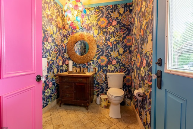 622 Central Ave, Linwood, NJ 08221 - bathroom with wallpapered walls, vanity, toilet, and baseboards