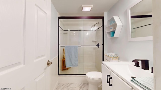 4540 W Brigantine Ave Unit N208, Brigantine, NJ 08203 - full bathroom with vanity, a shower stall, toilet, and marble finish flooring