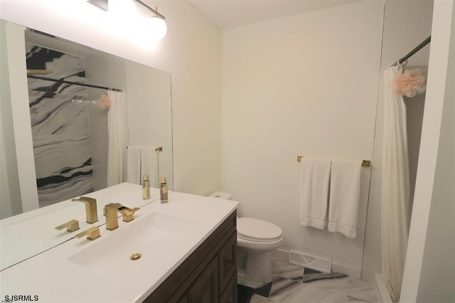 200 Linda Ln, Galloway Township, NJ 08205 - bathroom featuring vanity, toilet, marble look tile flooring, and a shower with curtain