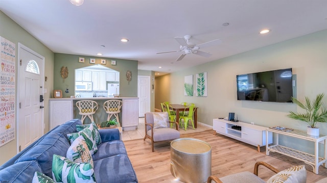 1318 Ocean Ave Unit 1318, Ocean City, NJ 08226 - living room featuring recessed lighting, ceiling fan, and light wood finished floors
