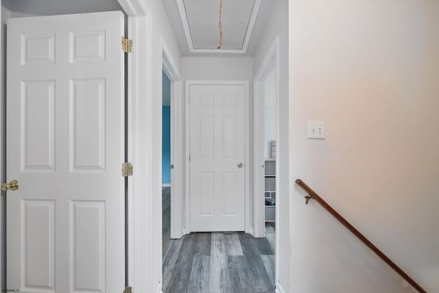 101 Sycamore Ave, Egg Harbor Township, NJ 08234 - hallway featuring attic access, dark wood-type flooring, and an upstairs landing