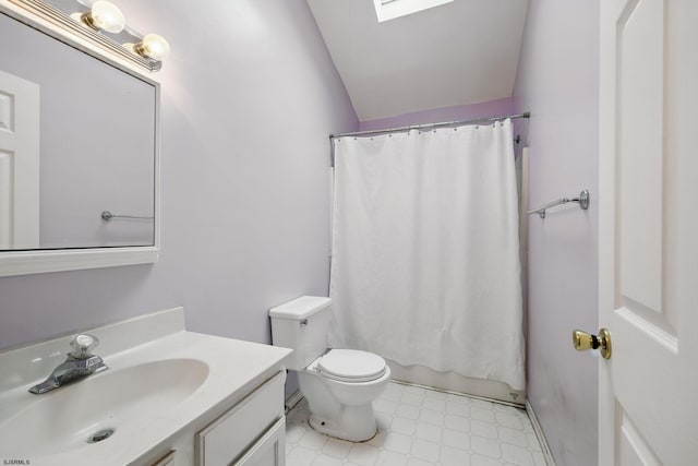 101 Sycamore Ave, Egg Harbor Township, NJ 08234 - bathroom with vanity, toilet, lofted ceiling, and tile patterned floors