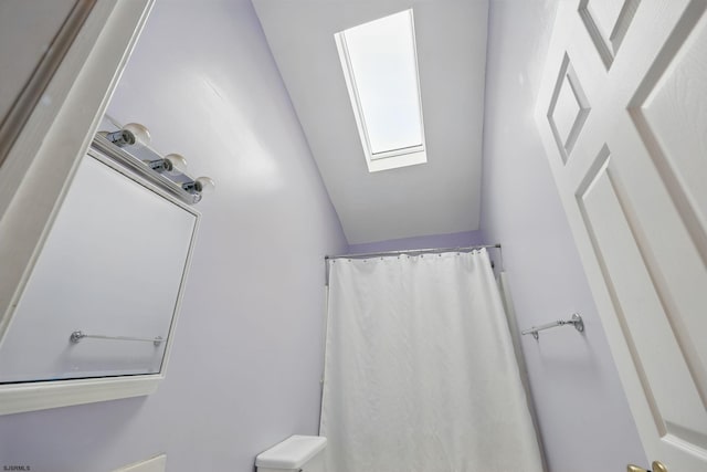 101 Sycamore Ave, Egg Harbor Township, NJ 08234 - bathroom with a skylight, a shower with shower curtain, and vaulted ceiling