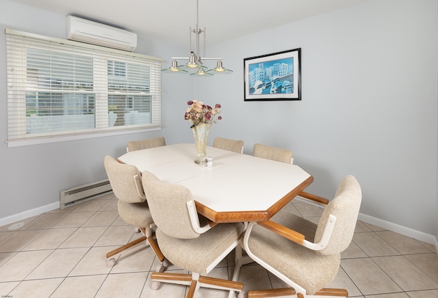 608 Delavan Ave, Margate, NJ 08402 - dining room featuring a baseboard radiator, a wall mounted air conditioner, light tile patterned floors, and baseboards