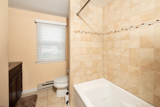 608 Delavan Ave, Margate, NJ 08402 - bathroom featuring a baseboard radiator, toilet, tile patterned floors, vanity, and baseboards