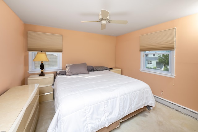 608 Delavan Ave, Margate, NJ 08402 - bedroom featuring a baseboard radiator, carpet flooring, and ceiling fan